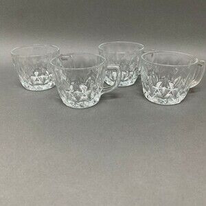 Diamond Clear Glass Punch Coffee Cup Mug 2 5/8" High Lot of 4